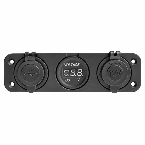 3'lü Panel USB + Çakmaklık + Voltmetre