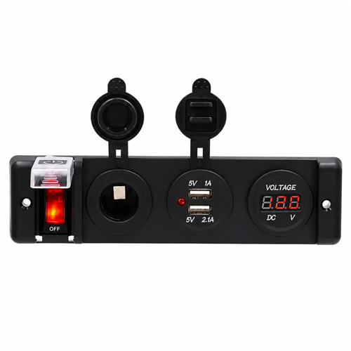 3'lü Panel USB + Çakmaklık + Voltmetre