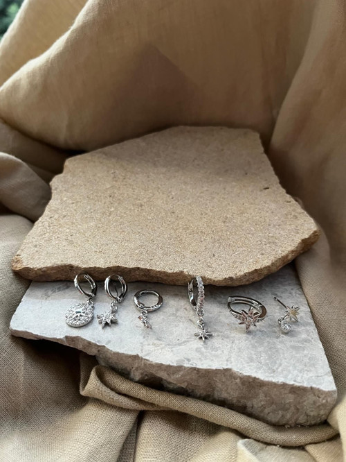 YSX Jewelry Gümüş Renkli Altılı Küpe Seti