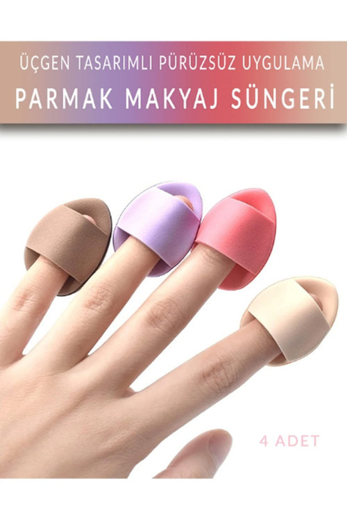 4 Adet Parmak Makyaj Süngeri - Mini Puf Kapatıcı, Pudra - Toz Ürün Süngeri