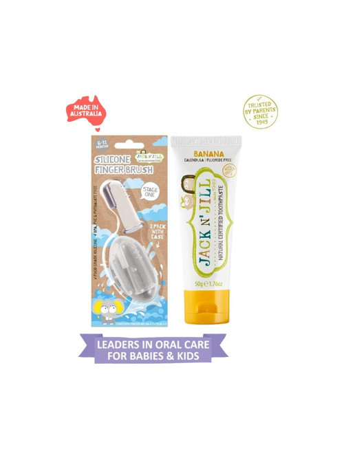Jack N' Jill Jack N Jill Bebek Diş Fırçalama Seti (Silikon 2\'li Parmak Fırça + Muz Aromalı Diş Macunu 50G)