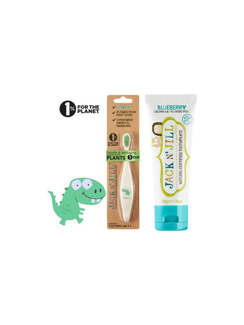 Jack N' Jill Jack N’jill Doğal Sertifikalı Bebek/çocuk Diş Seti (Dino Diş Fırçası + Yaban Mersini Aromalı Diş Macunu 50G