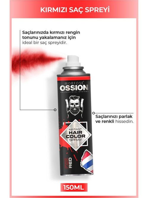 Ossion Premium Barber Line Kırmızı Renkli Saç Spreyi 150 ml