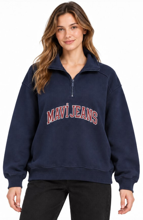 Mavi M1S20132-84371 Mavi Jeans Logo Baskılı Yarım Fermuarlı Kadın Sweatshirt