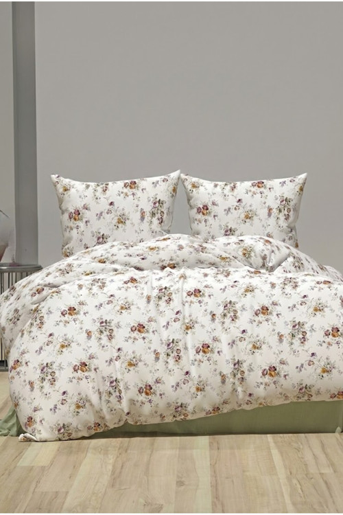 Terry Cotton Çiçekli Çift Kişilik Nevresim Takımı Yeni Desen Mor