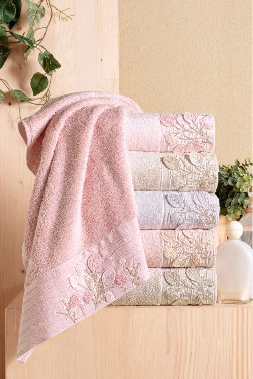 Bambu 50x90 cm Süzine Nakışlı 6 lı Pvc Kutulu El Yüz Havlusu