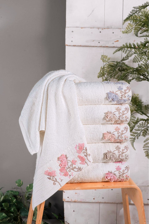 Bambu 50x90 cm Süzine Nakışlı 6 lı Pvc Kutulu El Yüz Havlusu