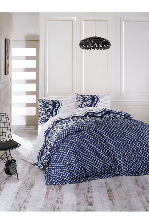 Kristal Dark Blue 4 Mevsim Kapitoneli Çift Kişilik Yorgan Konulabilir Nevresim Takımı