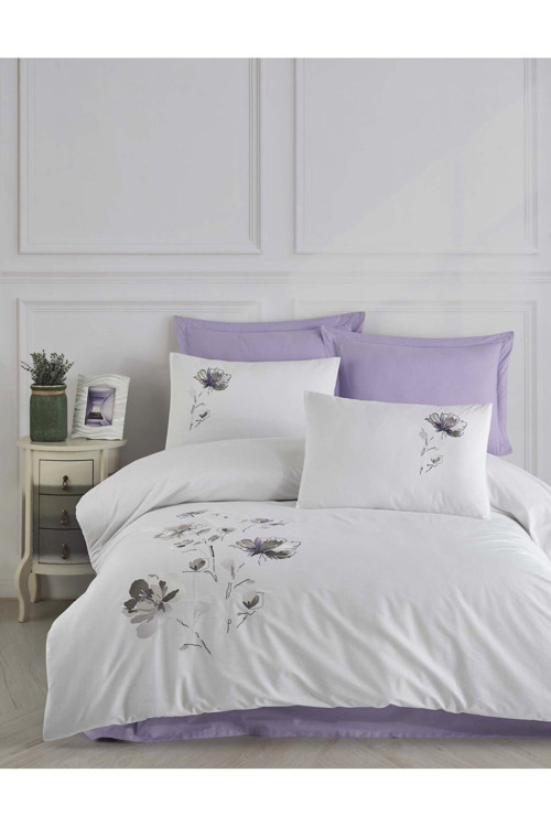 YENİ SEZON Çeyizlik %100Cotton CREAFORCE LİZAY Nakışlı Çift Kişilik Nevresim Takımı 6 Parça "KUTULU"