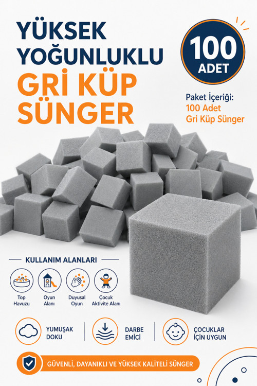 100 Adet Gri Küp Sünger Top Havuzu Oyun Alanı Duyusal Oyun Aktivite Köşesi Dolgu Süngeri - Gri