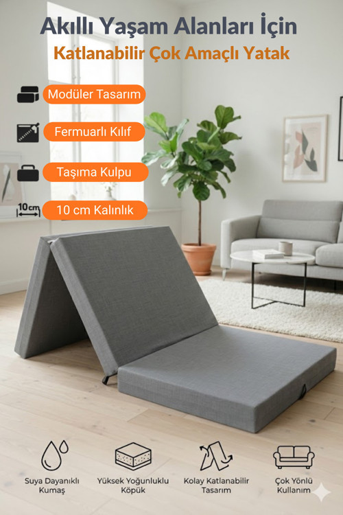 Katlanır Micro Cotton Sünger Yer Yatağı ve Minderi 10 cm 18 DNS Orta Sertlik Sünger - 70 x 190
