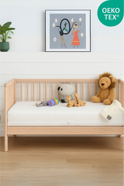 %100 Organic Cotton Full Ortopedik 10 cm Kalınlık Bebek Oyun Parkı,Park Yatak ve Beşik Yatağı - 60 x 90 / Beyaz