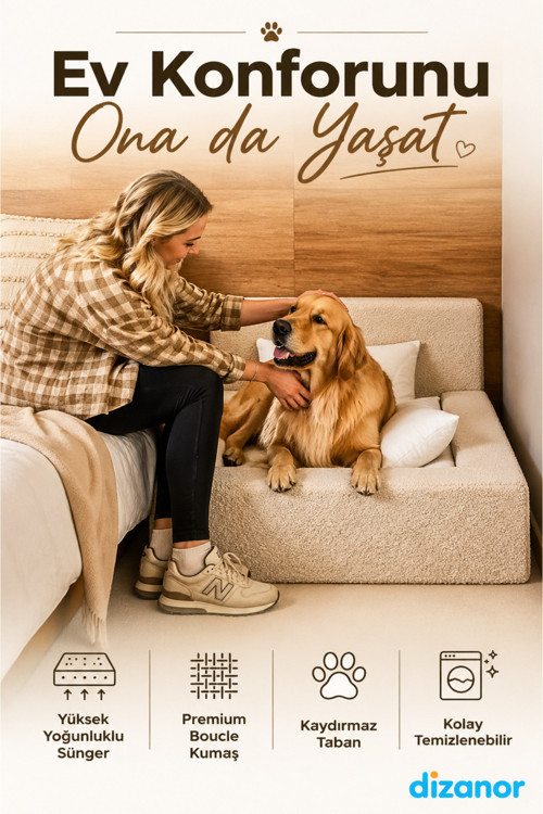 SoftNest 3in1 Modüler Köpek Yatağı– Ortası Bombeli, Sünger Dolgulu, Anti - Slip Tabanlı ve Yastıklı Konfor Seti - Küçük Boy / Krem