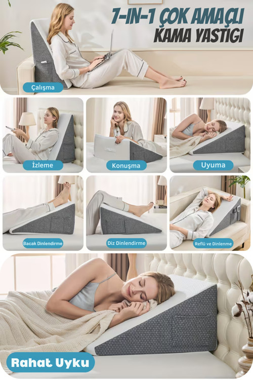 7 in 1 Çok Fonksiyonlu Dinlenme,TV izleme,Çalışma ve Uyku Yastığı, - 60 x 60 / Beyaz