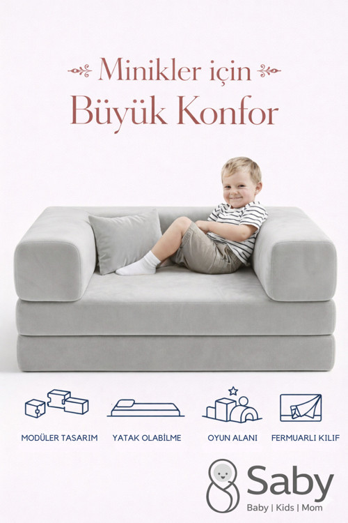 Premium 140x70 cm Modüler Çocuk ve Genç Koltuğu – Yatak Olabilen Sünger Oyun Alanı–Yıkanabilir Kılıf - Gri