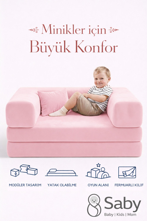 Premium 140x70 cm Modüler Çocuk ve Genç Koltuğu – Yatak Olabilen Sünger Oyun Alanı–Yıkanabilir Kılıf - Pembe