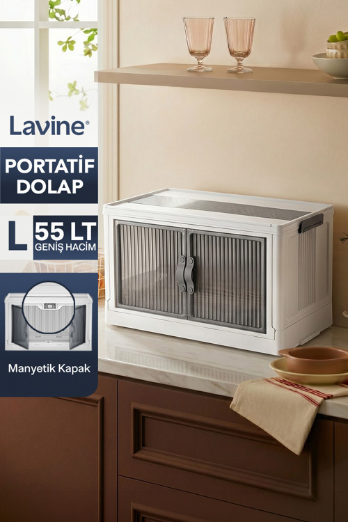 ”Large” Portatif Dolap Organizer 55Lt Çok Amaçlı Mıknatıs Kapaklı, Katlanır