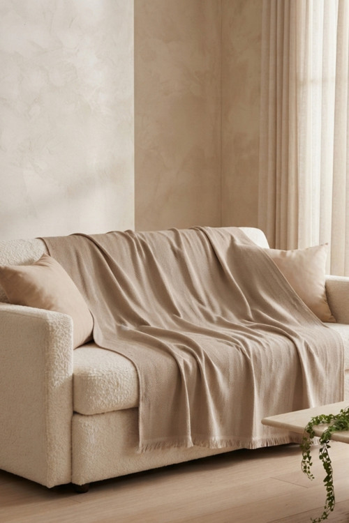 İskandinav Dokulu Pamuklu Saçaklı Koltuk Örtüsü Ve Koltuk Şalı Kaymaz Terletmez 170X200 Cm