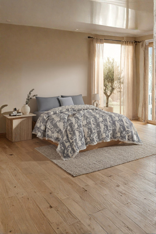 Nuvia 5 Kat Dolgulu Müslin Çift Kişilik Yatak Örtüsü %100 Pamuk Jakar Dokulu 220X240 Cm