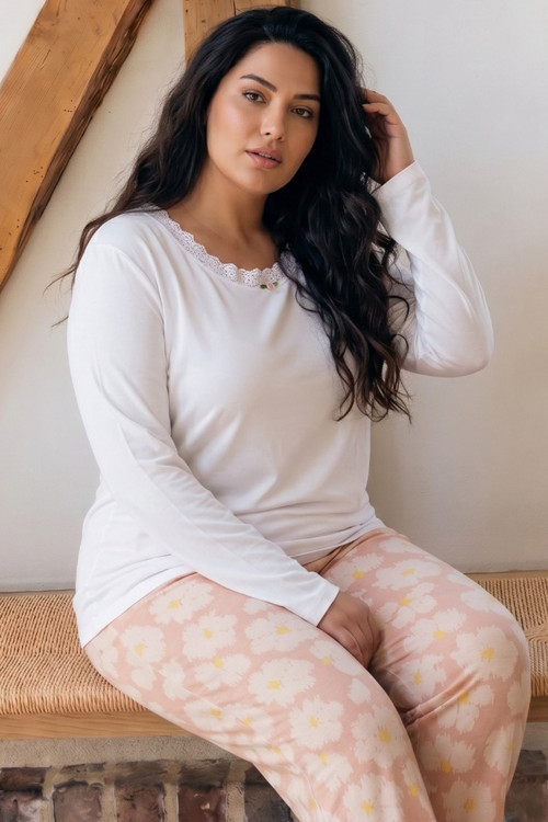 Ekru Büyük Beden Battal Boy Viskon Örme Pijama Takım 26224850