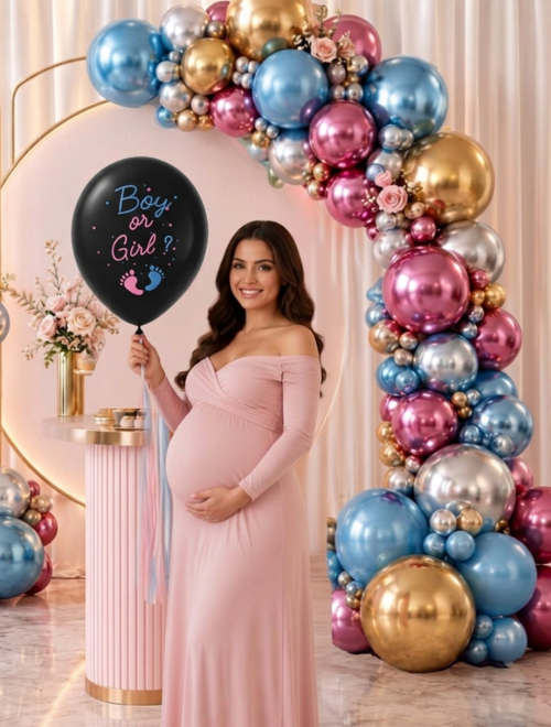 Cinsiyet Belirleme Balon Seti -Boy or Girl - 1 Adet 24 İnç Büyük Boy + 50 Adet 12 İnç Metalik Balon - Balon