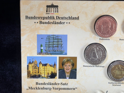 Almanya Mecklenburg-Vorpommern Özel Koleksiyon Para Seti – Angela Merkel, Wallenstein, Schwerin Şatosu, Stralsund – BTN