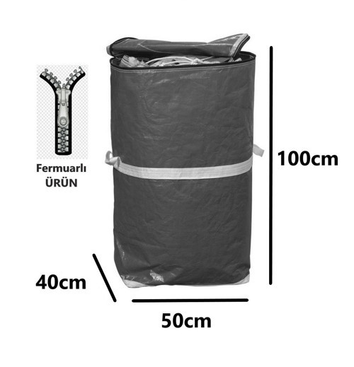 Iş-Ev Branda Taşıma Çuvalı 50X40+100CM Fermuarlı ve Cepli 170GR.TEKSTIL Çuvalı- (Gri)