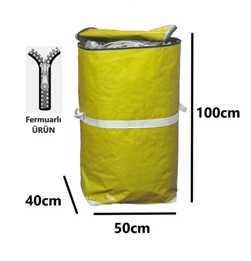 Iş-Ev Branda Taşıma Çuvalı 50X40+100CM Fermuarlı ve Cepli 170GR.TEKSTIL Çuvalı- (Sarı)