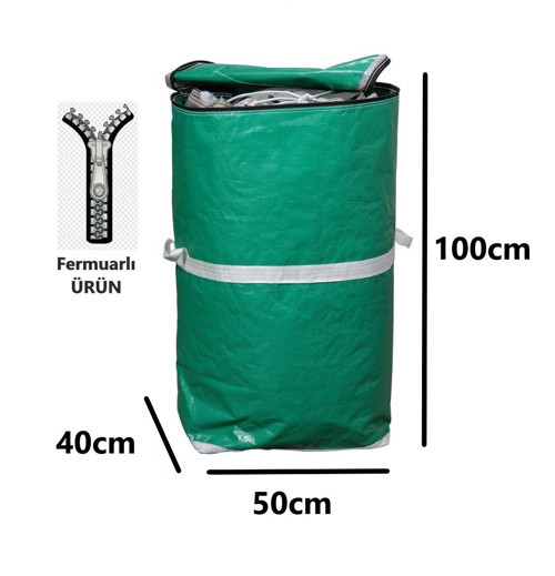 Iş-Ev Branda Taşıma Çuvalı 50X40+100CM Fermuarlı ve Cepli 170GR.TEKSTIL Çuvalı- (Yeşil)