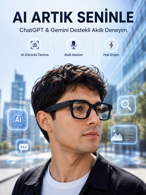 Yapay Zeka Destekli Akıllı Gözlük Kameralı Fotoğraf Video Kayıt Çoklu Dil Çeviri 32 GB Hafızalı