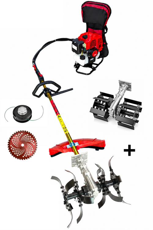 Benzinli Sırt Tırpan + Çift Toprak Çapalama Aparatı SET 52 CC 4,6 HP