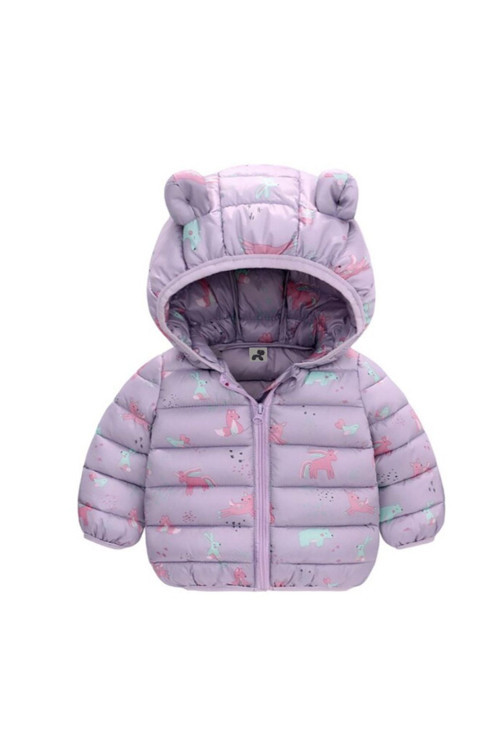 Unicorn Baskılı Pufudik Mont Lila 3-4 Yaş