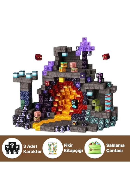 Minecraft Manyetik Küp Blok volkan ve maden Temalı Yapı Taşı 100 Parça