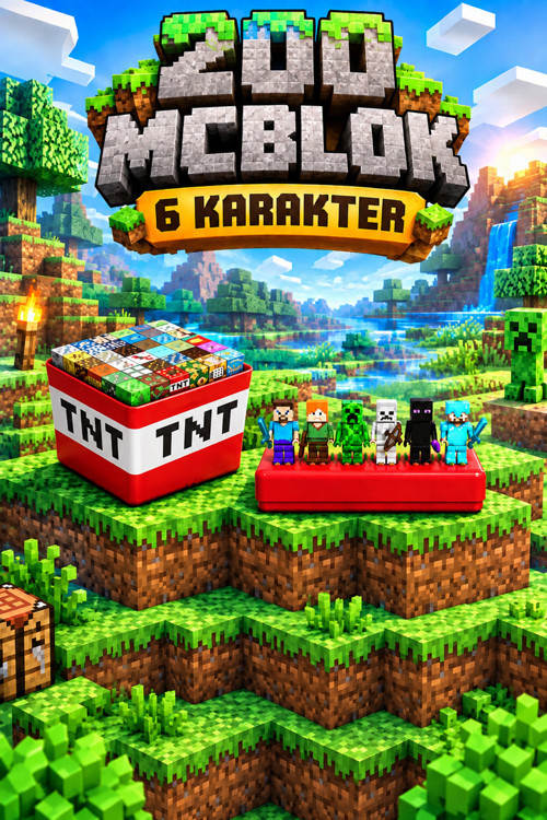 THT Kutulu 200 Adet Minecraft Manyetik Blok +6 Karakter Hediye