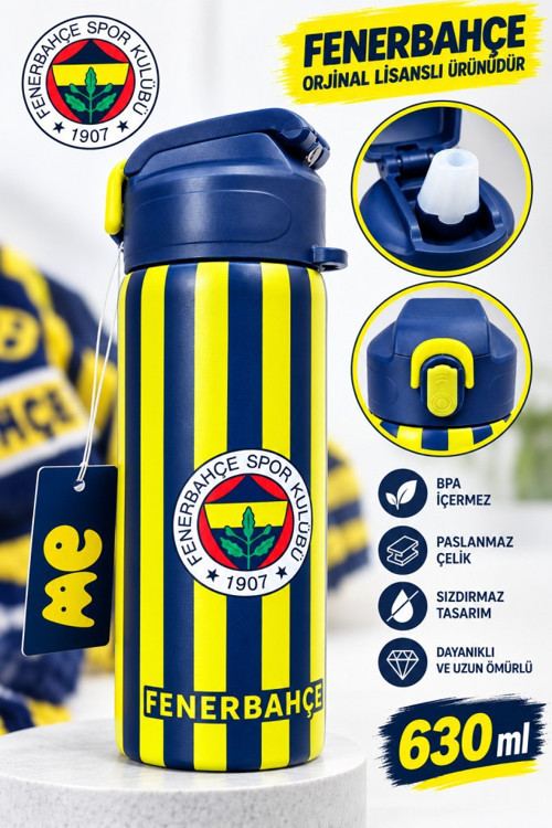 Lisanslı Çelik Termos Matara Sarı Lacivert 630 ml
