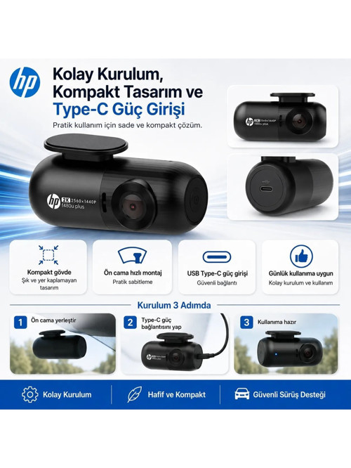F480U Plus 2K WDR Araç İçi Kamera - HD, G-Sensörlü, Wi-Fi Destekli (Resmi Distribütör Garantili)