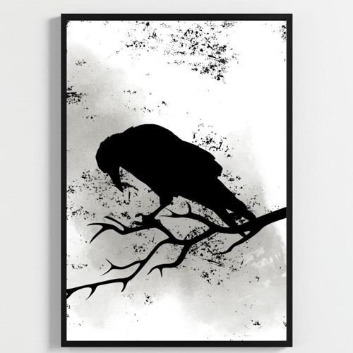 Modern Kuzgun Ve Kuş Temalı Poster Seti | Gotik Gizemli Duvar Dekorasyonu | Siyah Beyaz Karga Ve Dal Tasarımlı Pos