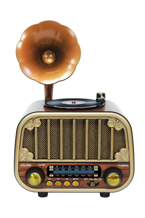 Nostaljik Radyo MD-1319 Bluetooth Gramofonlu Hoparlör - Ahşap Tasarım Retro Bluetooth Radyo | FM/AM/SW 3 Bant USB/TF Kart & AUX