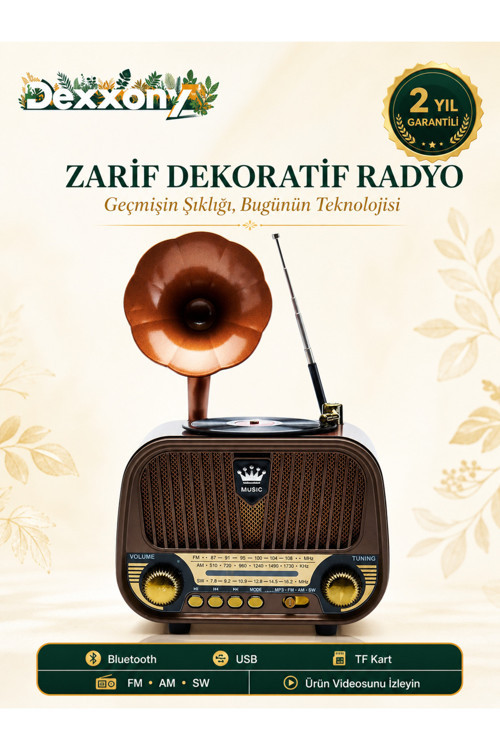 Gramofonlu Nostaljik Radyo - Ahşap Tasarım Retro Bluetooth Hoparlör | FM/AM/SW 3 Bant USB/TF Kart & AUX