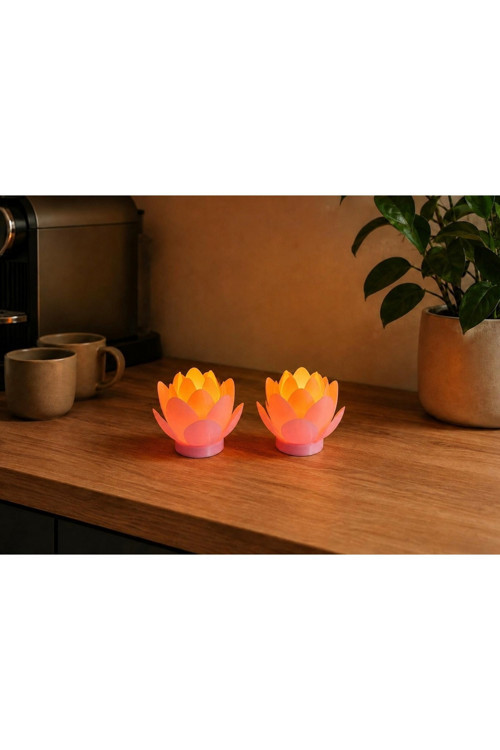 2 Li Lotus Çiçeği Mumluk Salon Ve Kahve Köşesi Dekoratif Tealight Mumluk. Pilli Mum Dahildir. 2 Adet Hediyelik Lotus Çiçeği Mumluk