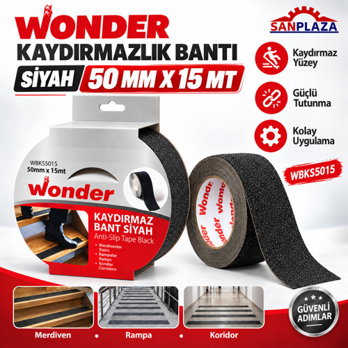 Wonder WBKS5015 Siyah Kaydırmazlık Bandı 50 mm x 15 mt Merdiven Zemin Güvenlik Bandı