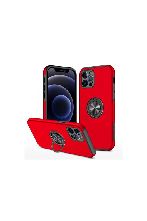 Apple İphone 12 Pro Kılıf Elit Yüzüklü Kapak - Kırmızı