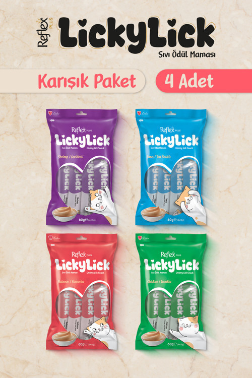 Plus Lickylick Krema Kedi Ödül Maması 4'lü Karışık Paket 4 x 60g