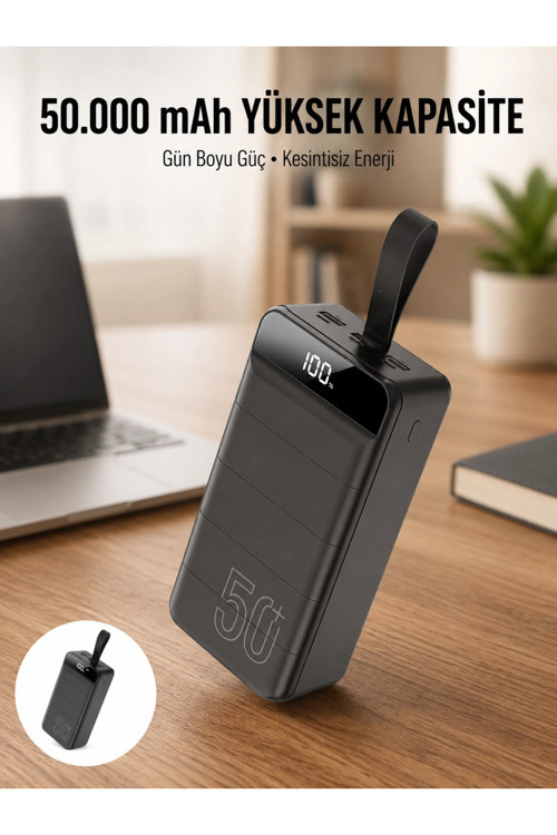 Hızlı Taşınabilir 50.000 Mah Powerbank Led Ekran Android ve İOS Uyumlu Yeni Nesil