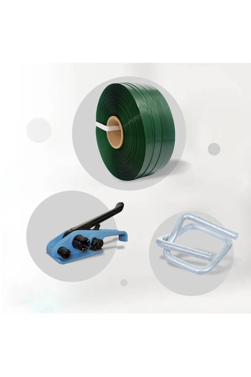 Polyester Set 19x1.00 1000 Metre Yeşil Çember- 19mm Bukle Toka 500 Adet-1 Adet Germe Aparatı