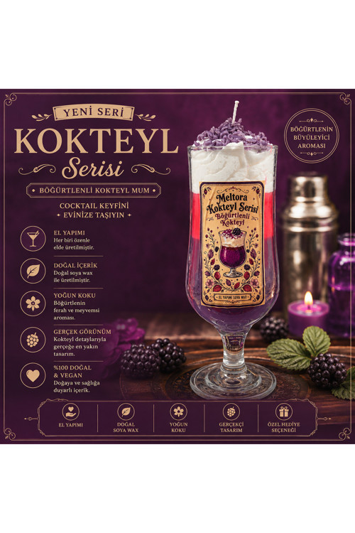 Premium Kokteyl Serisi Böğürtlenli Kokteyl Mum 🍸🫐 El Yapımı Dekoratif Soya Mum