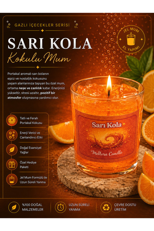 Portakal Kokulu Sarı Kola Görünümlü Bardak Jel Mum