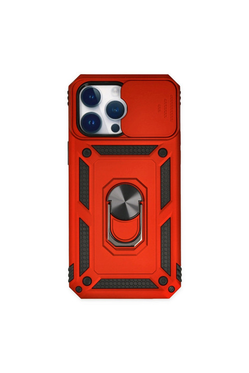 Apple İphone 14 Pro Max Kılıf Pars Lens Yüzüklü Silikon - Kırmızı