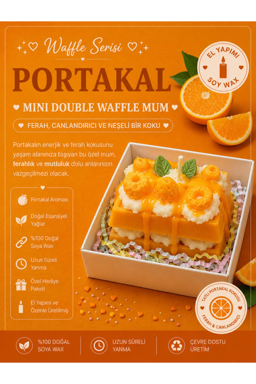 Portakal Kokulu Mini Double Waffle Görünümlü Dekoratif El Yapımı Mum