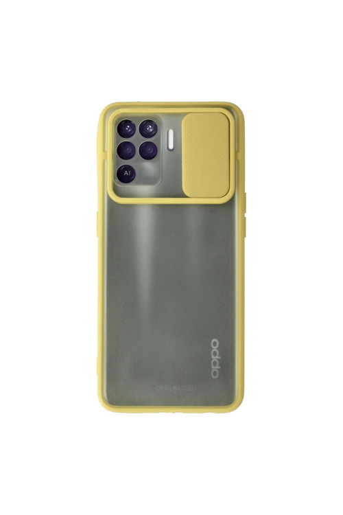 Oppo Reno 5 Lite Kılıf Palm Buzlu Kamera Sürgülü Silikon - Sarı